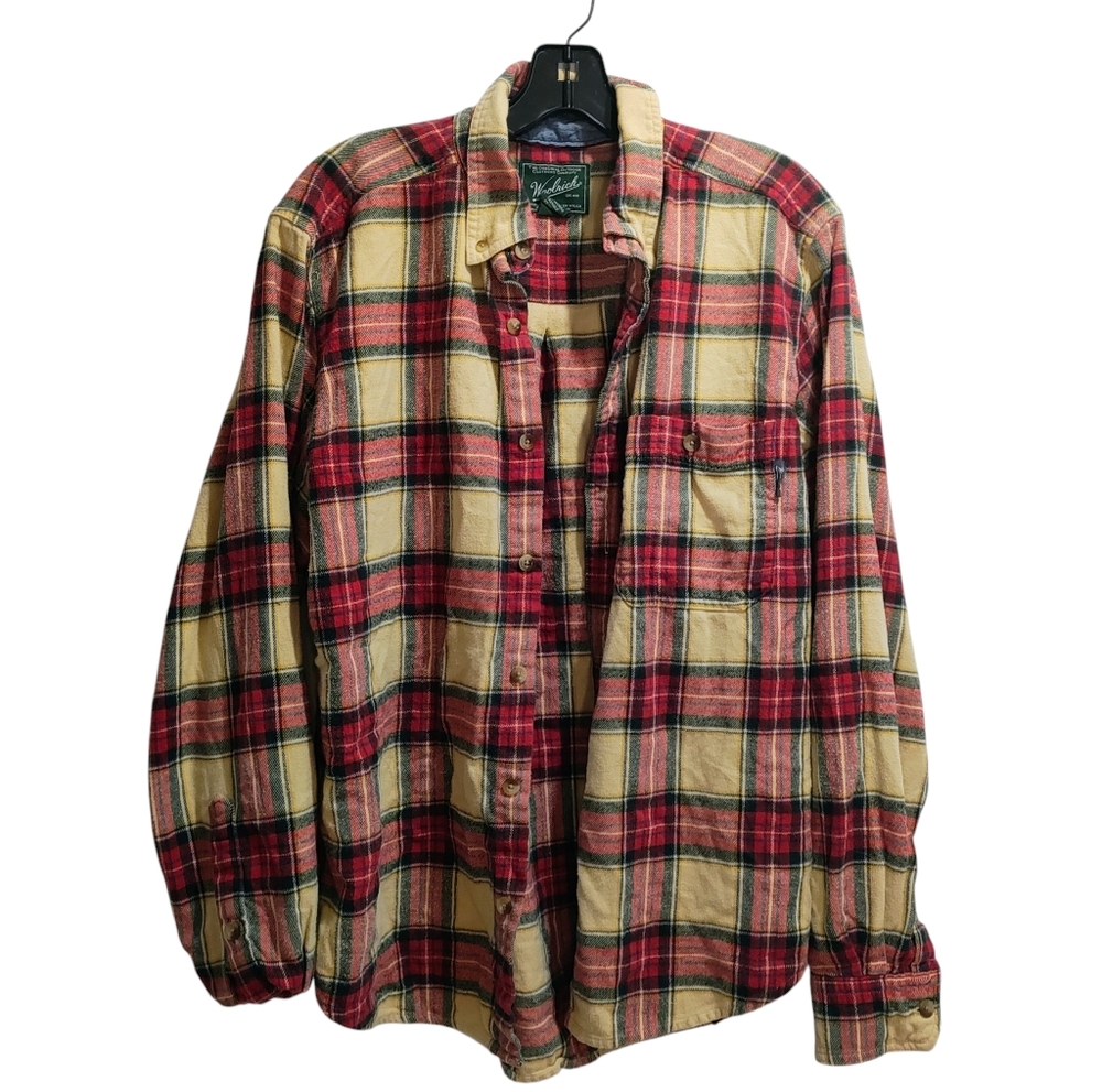 Woolrich Red & Tan Plaid Outdoor Hiking Fishing Flannel Casual Button Down Shirt - Picture 4 of 11